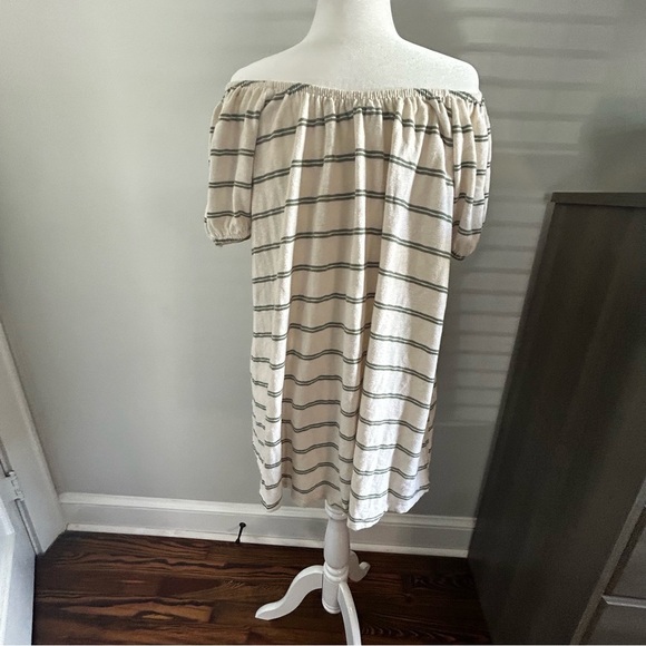 American Eagle Outfitters Off-Shoulder Striped Mini Dress - Cream and Black - Picture 2 of 4